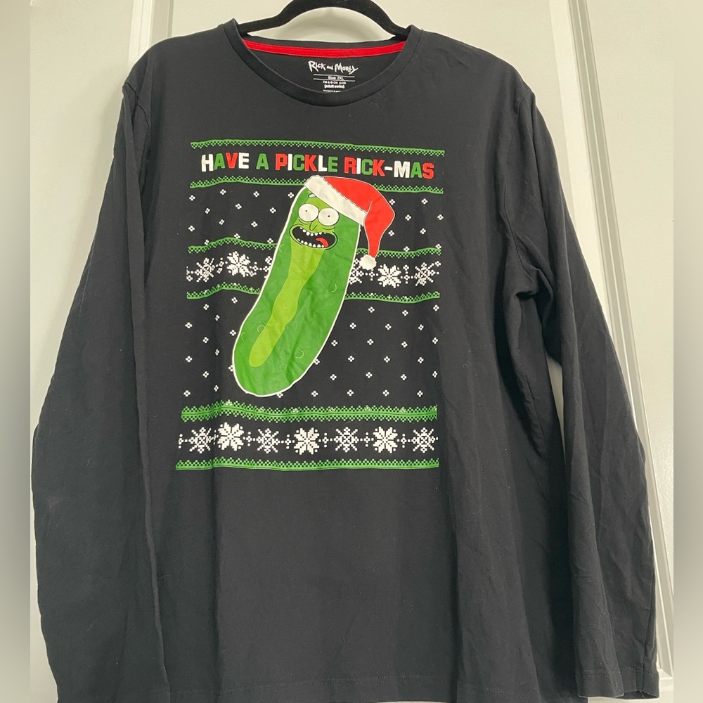 Rick and Morty Pickle Rick Christmas Long Sleeve Tee Mens XXL Black Cotton Funny - Picture 14 of 16